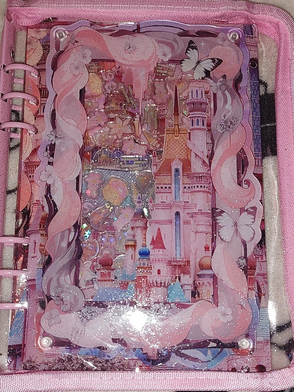 New! A5 Size Pink Disney Castle Acrylic Shaker Notebook With Paper